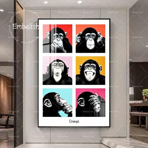Embelish Colorful Monkeys By Andy Warhol Animals Wall Art Pictures For Living Room Home Decor HD Canvas Painting Bedroom Posters