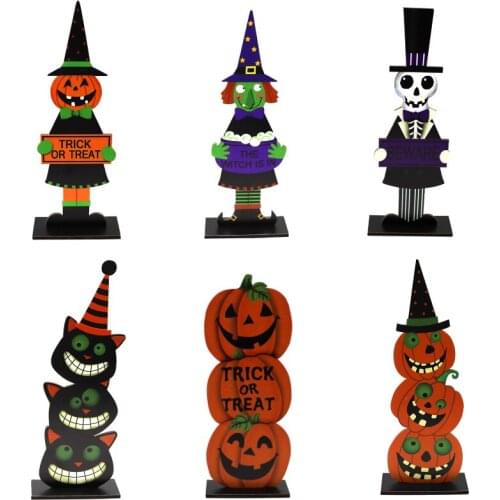 Halloween skull Wooden Ornament Decoration Letters Table Decor Halloween Pumpkin Cat Sign Desktop Topper Ornament Decoration