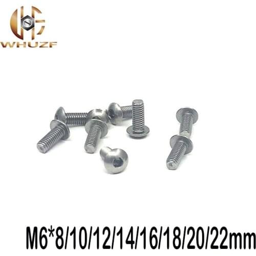 M6*8/10/12/14/16/18/20/22mm 50pcs 304 Stainless Steel A2 Round Head Screws Mushroom Hexagon Socket Button Head Screw