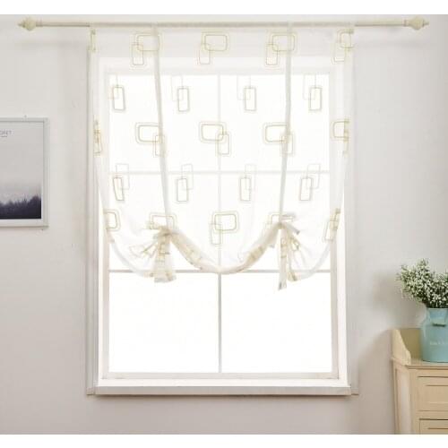 Embroidered Squares Tulle Roman Curtains 1 Piece Rod Style Kitchen Bedroom Window Door Decorations Custom Made Short Curtain Hot