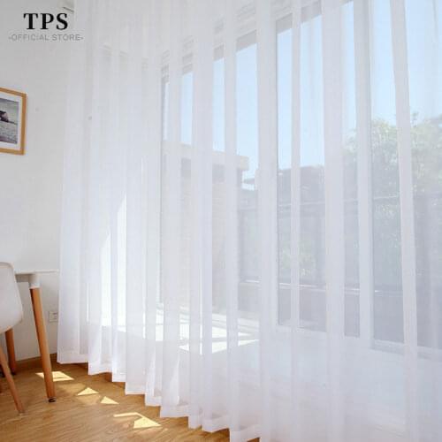 TPS Solid White Sheer Curtain Window Tulle for Living Room Bedroom The Kitchen Finished Home Decorations Window Treatment Panel