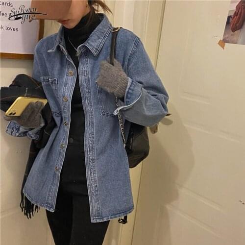 Womens Spring Autumn Jacket Blue Casual Tops New Jean Jacket Women Clothes 2021 Plus Size Jeans Denim Coat Korean Fashion 16294