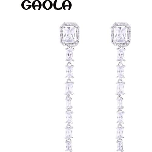 GAOLA Elegant Long Square Cubic Zirconia Dangle Earrings For Women Girl Fashion Jewelry Accessory GLE5844Y