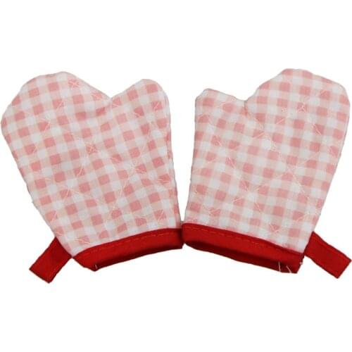 Mini Cute 1 Pair of Pink Gloves Plaid Stripe Heat Resistant Gloves Dolls Accessories Clothes for 18 Inch Girl Doll Toy