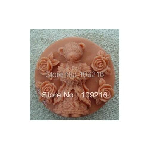 1pcs The Bride Bear (XZ404) Silicone Handmade Soap Mold Crafts DIY Mold