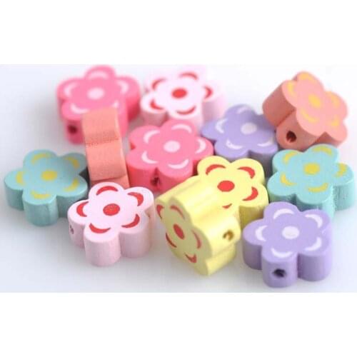 15mm 100pcs Mixed Flower pattern Wooden Spacer Beads For Jewelry making DIY 15mm YJ0130-3