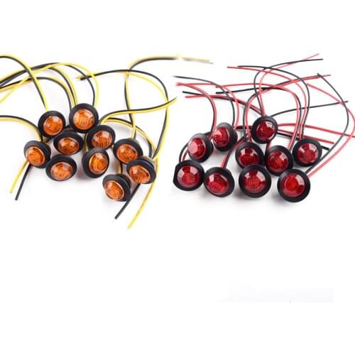 20pcs/Set 12V Amber & Red Small Round Side Marker Indicator Lights Button Lamps 3/4" 3 LED for Universal Cars Trucks Trailers