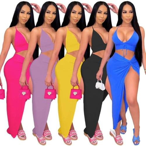 2021 Summer Clothing Two-piece Set Women Solid Bikini Cover Up Swimsuit Suit Sexy Casual Beach Swimwear Club Outfit Streetwear