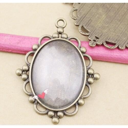 50pcs Antique Silver /Antique Bronze Oval Base Setting Tray Bezel Pendant Charm/Finding,Fit 30mmx40mm Cabochon/Picture/Cameo