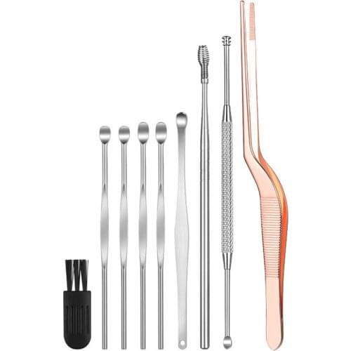 9Pcs Professional Stainless Steel Spiral Ear Pick Spoon Earwax Removal with Box Ear Clean Tool Earpick Set Ear Care