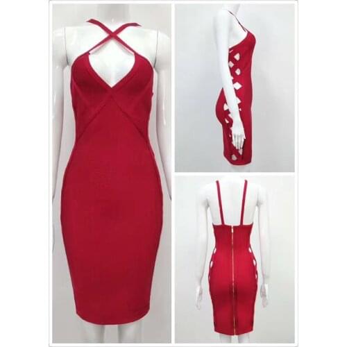 Bodycon Bandage Dresses 2017 New Arrival Spaghetti Strap High Quality Sexy Lace up Red Party Bandage Dress Rayon