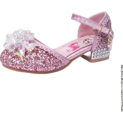 Disney Elsa Princess Sandals for Girls Glitter Flat Shoes Baby Crystal Snowflake Frozen Shoes Fashion Dancing Party