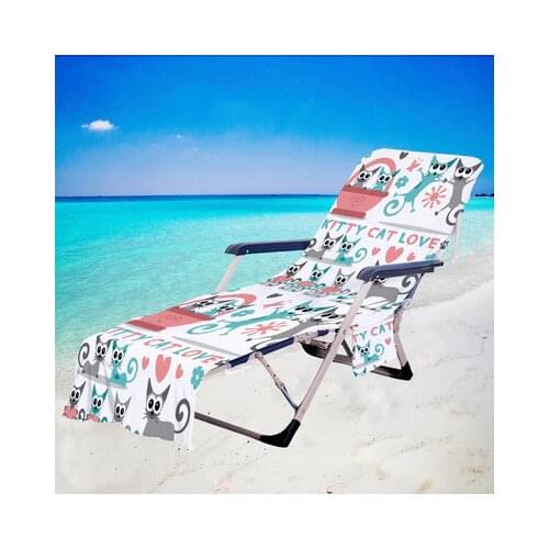 Cats Printed Beach Chair Cover Towel Microfiber Quick Drying Portable Garden Pool Sun Lunge Chair Blanket Outdoor Furniture