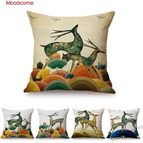 Nordic Abstract Deer Animal Cute European Style Home Decoration Sofa Throw Pillow Case Cartoon Geometric Animals Cushion Cover