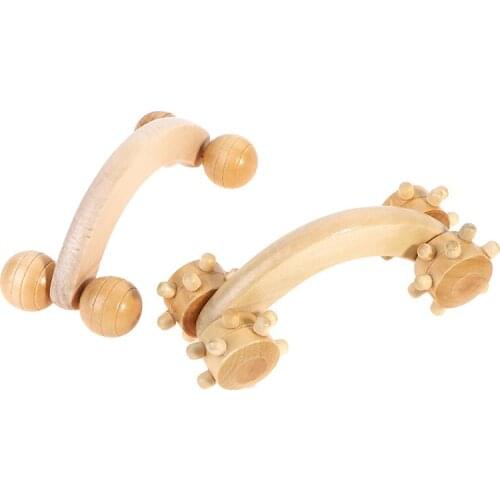 Solid Wood Full-body Four Wheels Wooden Roller Relaxing Hand Back Massage Tool Face Hand Foot Back Body Therapy Reflexology
