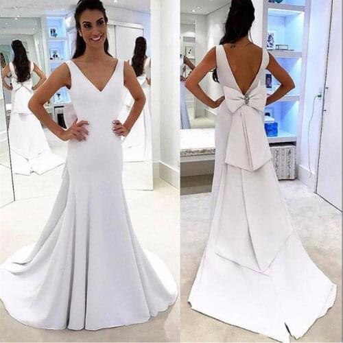 Cheap Simple Beach Wedding Dress 2021 robe de mariee A Line Satin Sexy Backless Summer Wedding Gowns custom Made Bridal Dresses