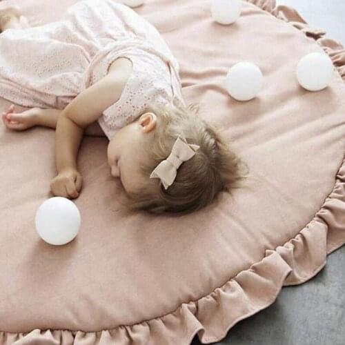 Baby Play Mats Pink White Cotton Kids Rug Infant Bedding Lace Pink Blanket Cotton Game Pad Carpet for Children Carpet 100CM