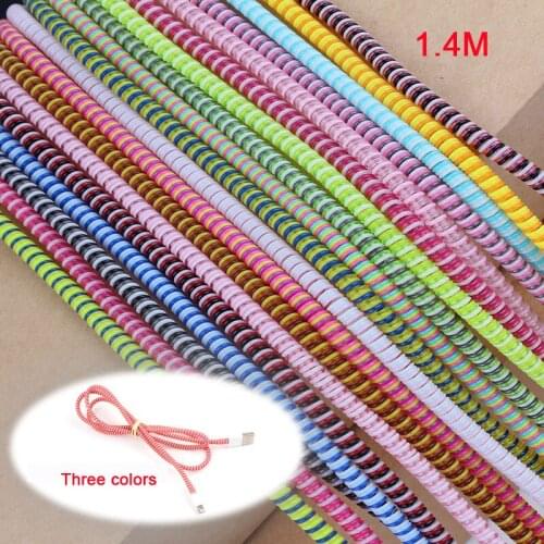 Length 1.4M 10PCS Solid Color TPU spiral USB Charger cable cord protector wrap cable winder for iphone samsung HTC Data Cable