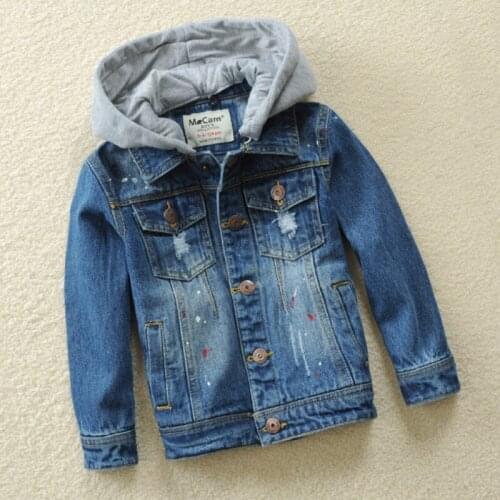 Childrens boy denim jacket, small children, European and American denim, hooded, big boy, spring and autumn