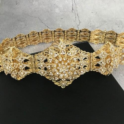 Elegant large round crystal metal waist chain caftan jewelry Algerian wedding belt white crystal metal belt