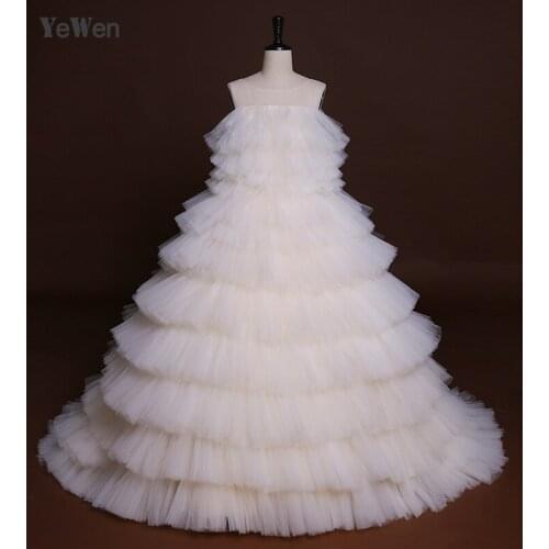 Ice Cream Color Tulle Elegant Ball gown Evening Dress 2020 Long Zipper YeWen Tiered Ruched Party Prom gown Formal dresses