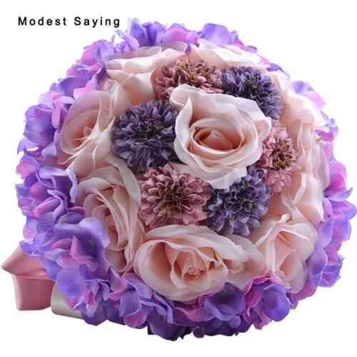 Elegant Purple Artificial Flowers Rosette Wedding Bouquets 2017 for Bride New Fashion Bridal Handle Bouquets Wedding Accessories