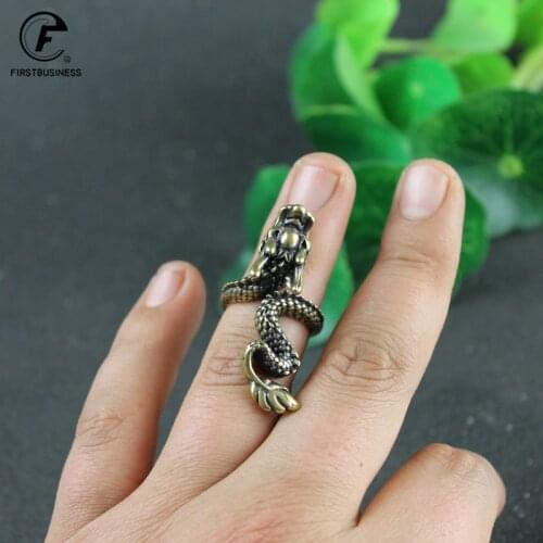 Vintage Copper Retro Dragon Open Rings Adjustable Mens Retro Personality Index Finger Domineering Ring Boys Student Party Gifts