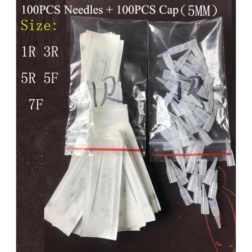 5MM 100pcs Permanent Makeup Needles Cap 1R 3R 5R 5F 7F For tattoo tip Electric Eyebrow Lip Tattoo Machine Pen Permanent Makeup