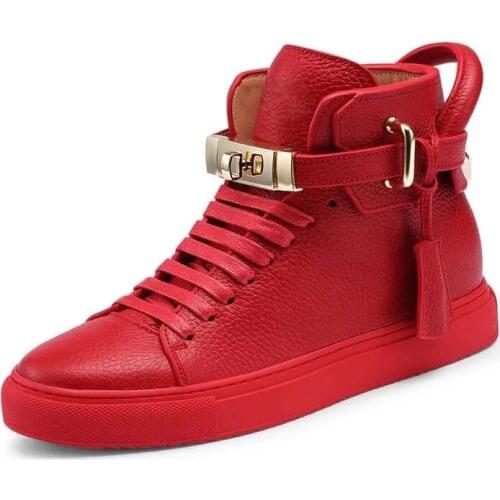 2020 Tennis Men Sneakers Article Genuine Leather Lace-up Red Flat Sneakers Metal Lock Comfortable Sneakers Cow leather Casual