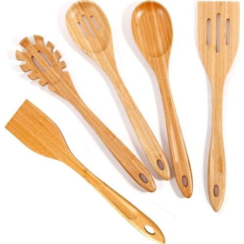 Bamboo Kitchen Utensils Set 5 Piece Non-Stick Kitchenware for Cooking Easy to Clean Reusable Cooking Tools