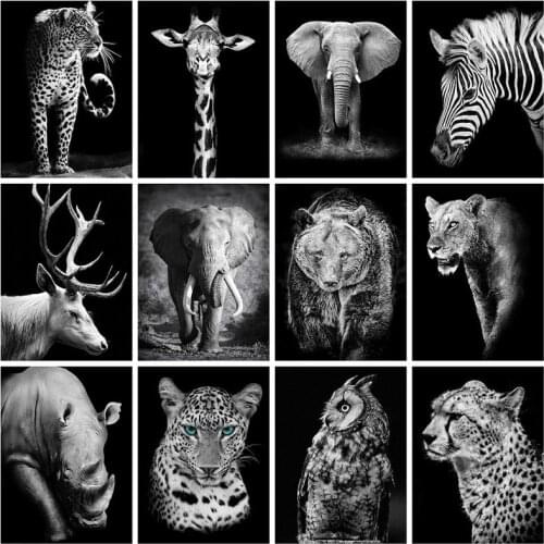 Diamond Painting Kits Black White Stitch 5D DIY Embroidery Animals Full Round With AB Drill Rhinestone Pictures Decoration Home