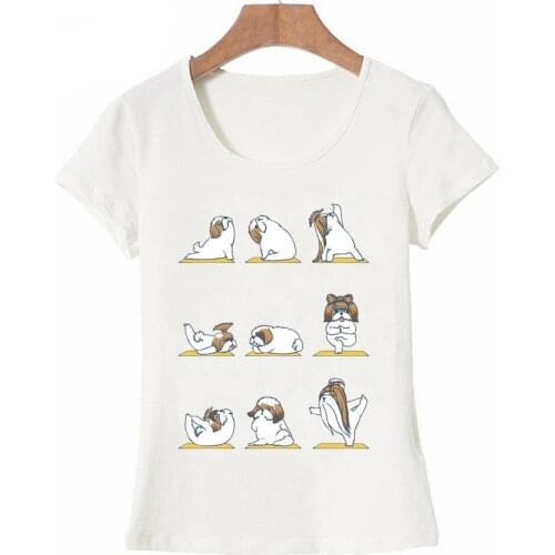 New fashion Pet Shih Tzu Yoge beautiful Yug Art t-shirt Cute Women T-Shirt Female casual Tops Summer Tees Ladies T-Shirt