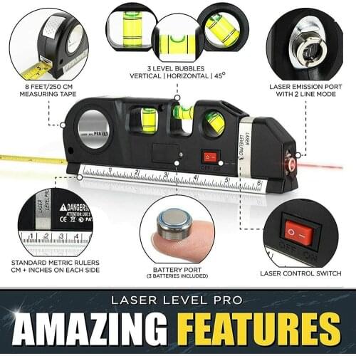 New hot 1Pc Multipurpose Level Laser Horizon Vertical Measure Tape Aligner Bubbles Ruler