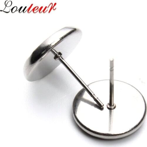 LOULEUR 50pcs/lot Stainless Steel Blank Earring Base Cabochon Cameo Base Fit 8 10 12 14 16 20mm Flat Earring Setting Jewelry