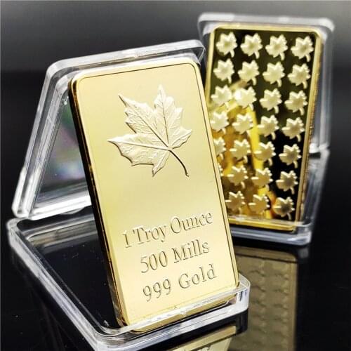 Canadian Maple Leaf Commemorative Gold Bullion Gold Bar Square Commemorative Coin Crafts Collection Home Decoration