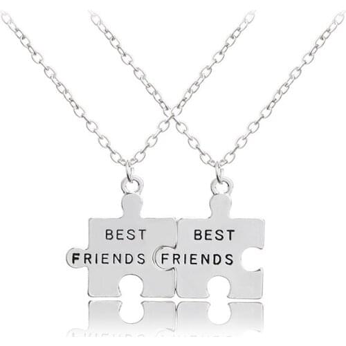 Jigsaw Puzzle Best Friends Necklace For 2 Handstamped BFF Two Chains Pendant Necklace Engraved Letters Gift