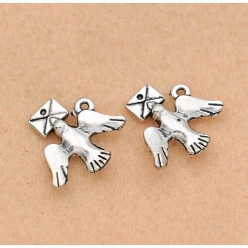 KJjewel Antique Silver Plated Letter Pigeon Charms Pendants Jewelry DIY Findings Jewelry Making Bracelet Accessories 18x19mm