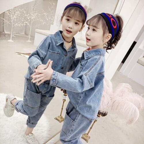 Foreign Trade Girls Casual Denim Clothing Set Spring Fall Childrens Shirt Coat + Jeans 2 Pcs Kids Fashion Clothes Twinset B157
