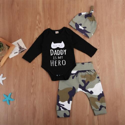 PUDCOCO Newborn Baby Boys Tops Long Sleeve Romper Bodysuit Jumpsuit Pants Hat Outfit Set Support wholesale