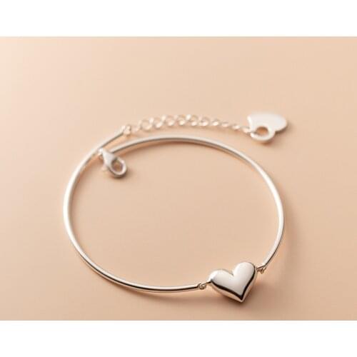 Real. 925 Sterling Silver Jewelry Heart Cuff Bangle Bracelet charms C-S4668