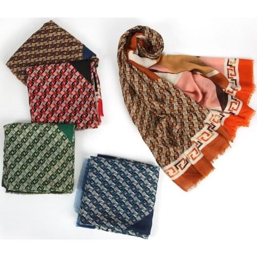 2021 Fashion Newest Geometry Pattern Cotton Voile Scarf 5Colors 10pcs/lot
