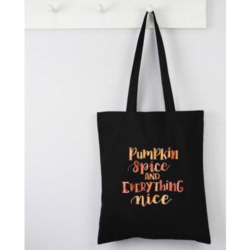 Pumpkin Spice and Everything Nice Tote Bag Canvas Halloween Pumpkin Reusable Bag Women Letter Custom Shopping Bags Plus