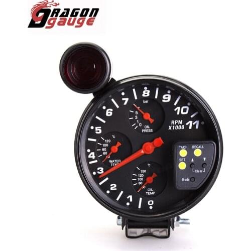 DRAGON GAUGE 5 Inches 4 IN 1 Tachometer Car Gauge RPM Meter Water Temp Oil Temp Oil Pressure 4 Functions In 1 With Shift Light