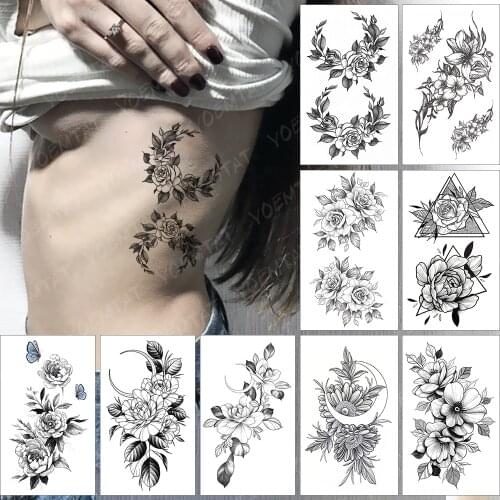 Waterproof Temporary Tattoo Sticker Realistic Waist Ankle Moon Vine Flowers Rose Flash Tatoo Fake Tatto For Body Art Women Men