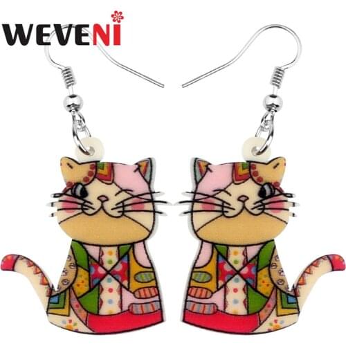 WEVENI Acrylic Cartoon Anime Kitten Cat Earrings Long Dangle Drop Cute Pet Jewelry For Girl Kid Party Gift Fashion Festival Bulk