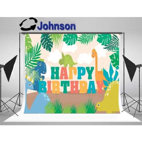 Anniversary Dinosaur Poster Fun Dinosaur leaves background Vinyl cloth High quality Computer print birthday backdrop