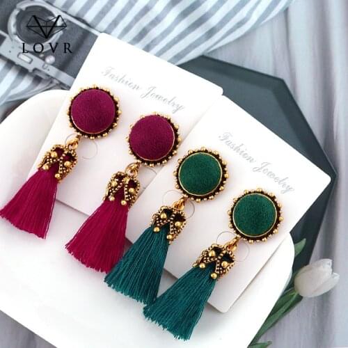 LOVR 2019 Bohemian Small Tassel Earrings for Women Fashion Jewelry Ball Statement Face Female Fringed Tiny Drop Earring Jeweller