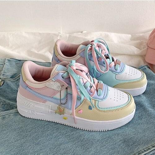 Womens Casual Fashion Running Shoes for Breathable Platform Autumn Shoes Woman Peach Cherry Pink Ring White Blue Low-top