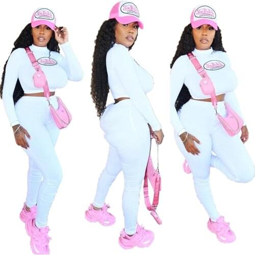 Echoine Women Letter Print Fitness Two Piece Set Long Sleeve Crop Tops Sporty Skinny Autumn Outfits Fashion Active Tracksuit Set