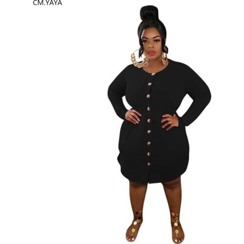CM.YAYA Autumn Long Sleeve Plus Size XL-5XL Women Button Up Bodycon Midi Dress Vestidos Streetwear Dresses